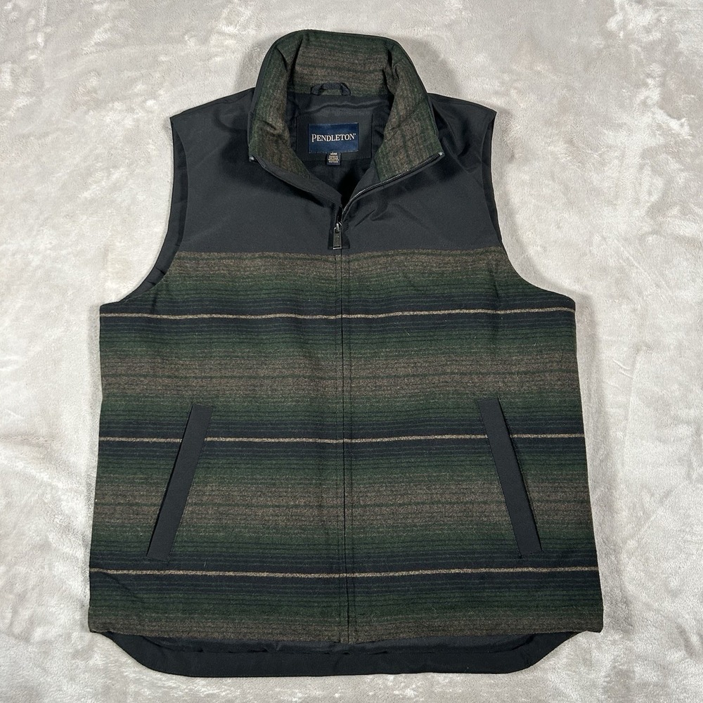 New Pendleton Wool Blend Insulated Vest Mens M Green Plaid Full Zip Western NWOT
